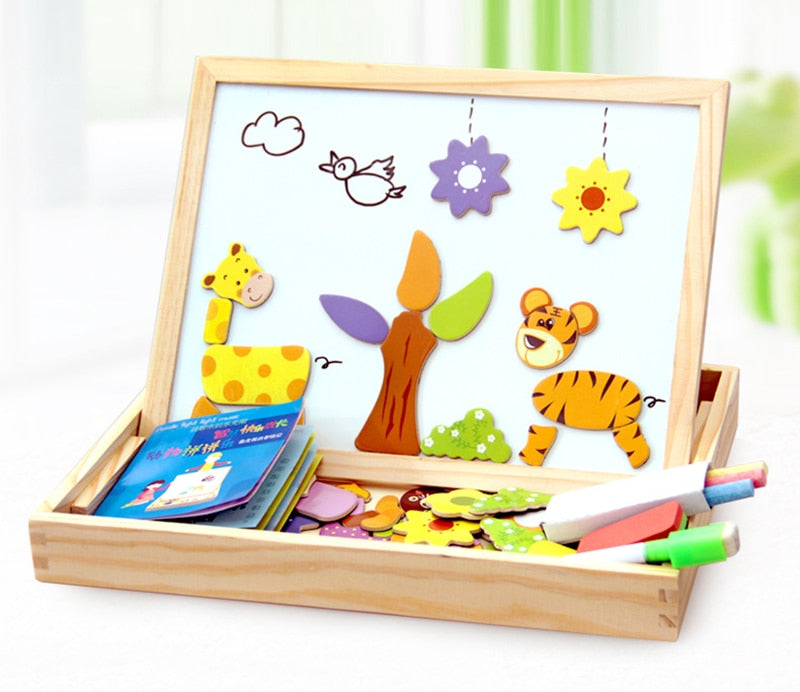 Houten magnetisch puzzel teken- en schrijfbord