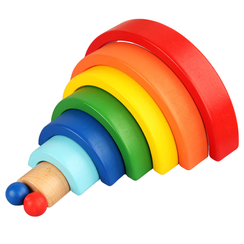 Houten regenboog stapelobjecten